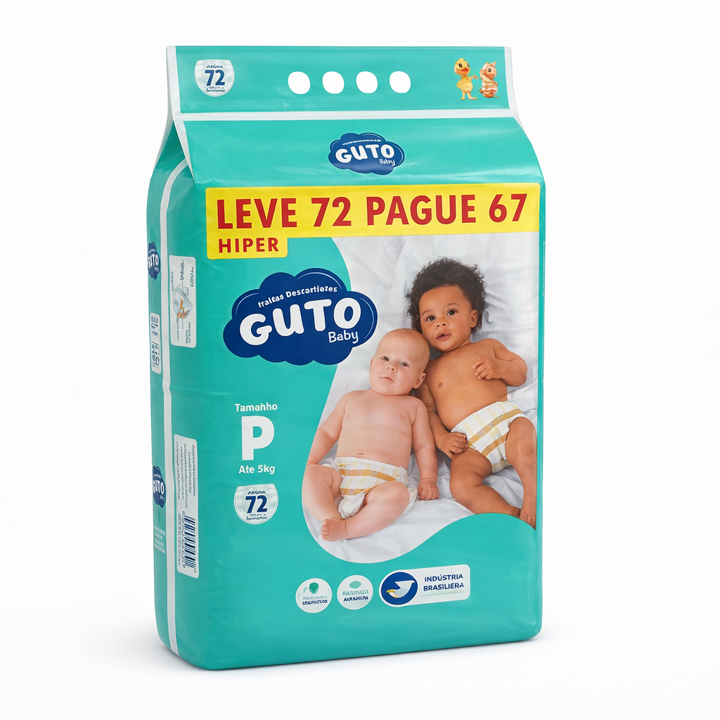 Fralda Guto Baby P – 72 unidades (Leve 72 Pague 67)
